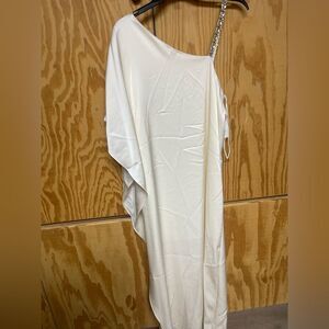 Alice & Olivia Ecru Satin Dress with Beaded Strap